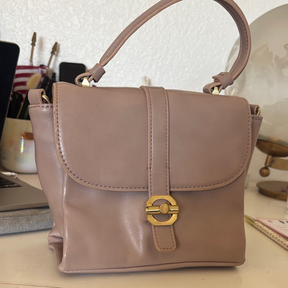 Women’s ZARA Taupe/ light pink Top-Handle Leather Bag
